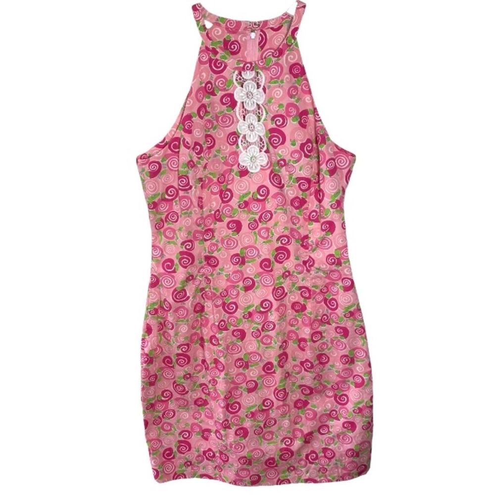 Lilly Pulitzer Vintage Dress Size 0 Sheath‎ Sleeveless Pink Green Snail Cotton